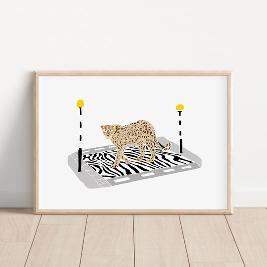 Cheetah on a Zebra Crossing - No Ordinary Safari Print