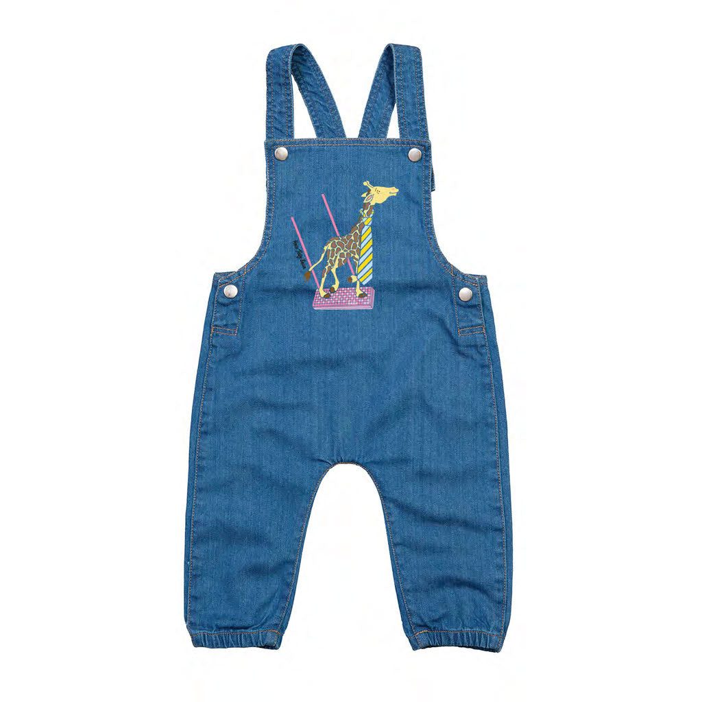 Organic Cotton Kids Denim Dungarees - Ice Gem Monkey