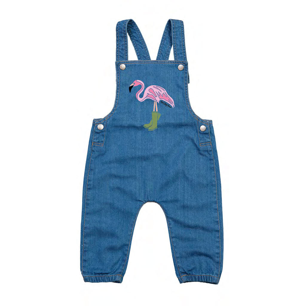 Organic Cotton Kids Denim Dungarees - Ice Gem Monkey