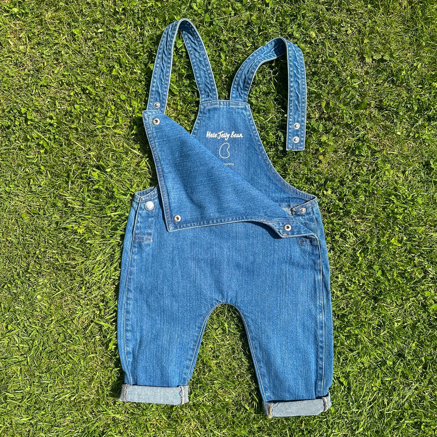 Organic Cotton Kids Denim Dungarees - Ice Gem Monkey