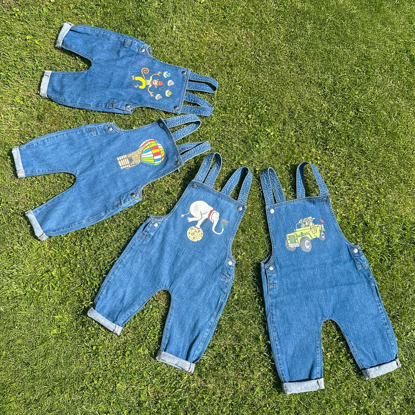Organic Cotton Kids Denim Dungarees - Ice Gem Monkey