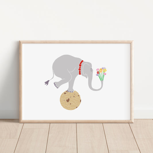 Elephant Balancing on a Cookie - Circus Tea Party Print
