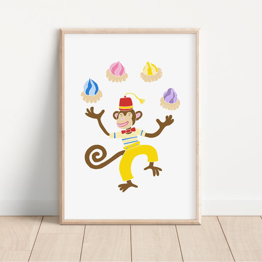 Monkey Juggling Ice Gems - Circus Tea Party Print