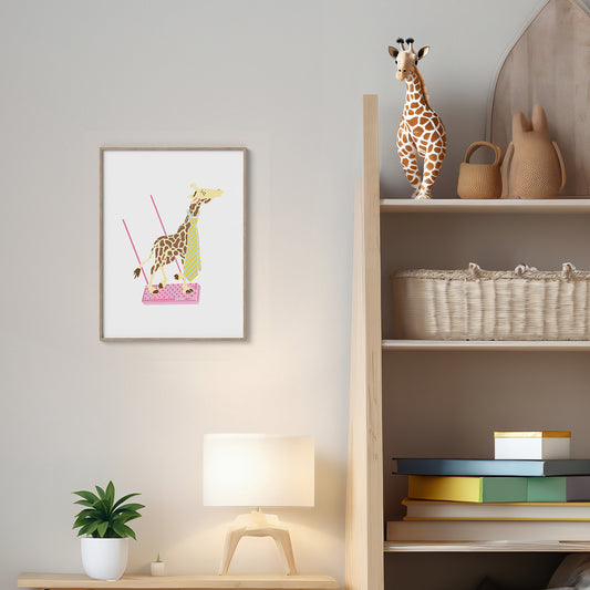 Giraffe on a Pink Wafer Trapeze - Circus Tea Party Print
