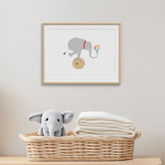 Elephant Balancing on a Cookie - Circus Tea Party Print