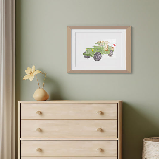 Meerkats Driving a Jeep - No Ordinary Safari Print