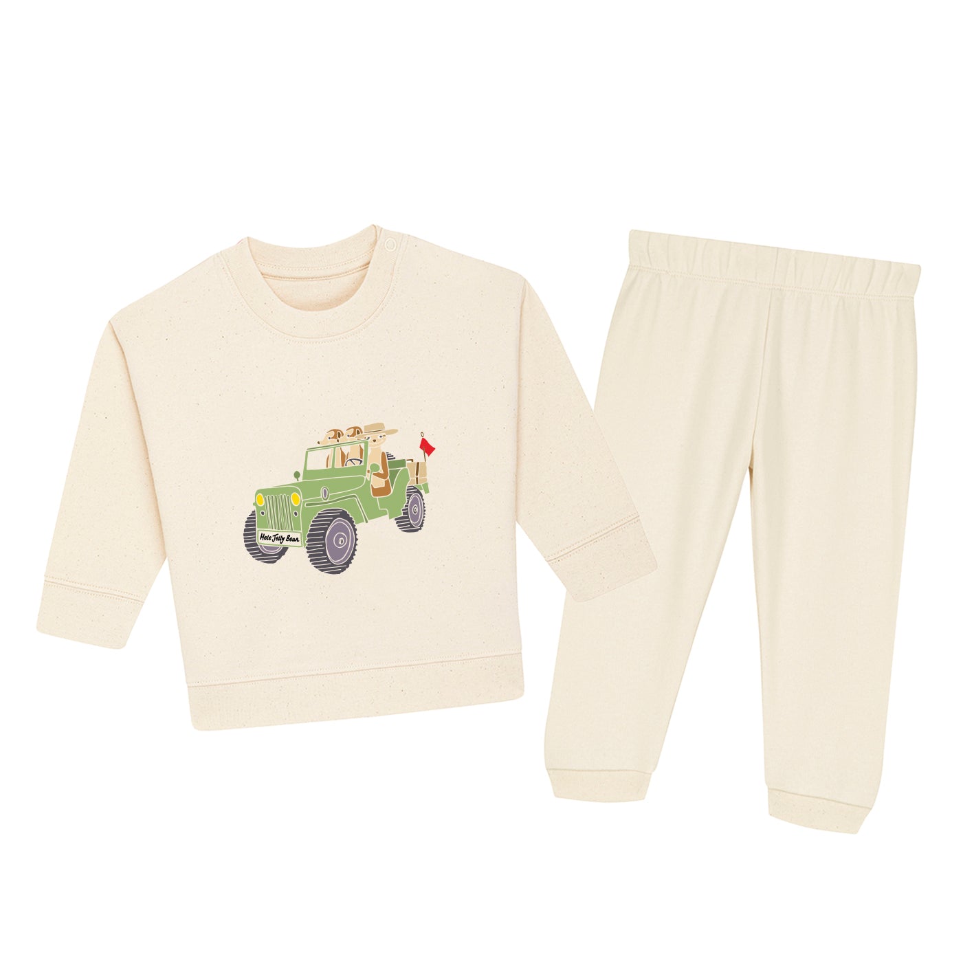 Organic Cotton Kids Sweater Set - Meerkats in a Jeep