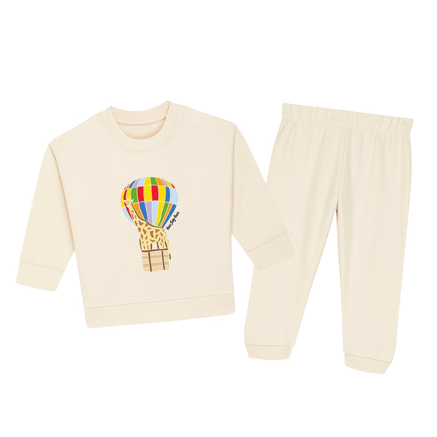 Organic Cotton Kids Sweater Set - Giraffe in a Hot Air Balloon