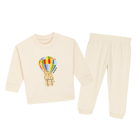 Organic Cotton Kids Sweater Set - Giraffe in a Hot Air Balloon