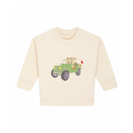 Organic Cotton Kids Sweater Set - Meerkats in a Jeep