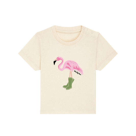 Organic Cotton Kids T-shirt - Flamingo in Wellies