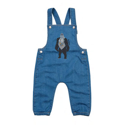 Organic Cotton Kids Denim Dungarees - Gorilla with a Camera