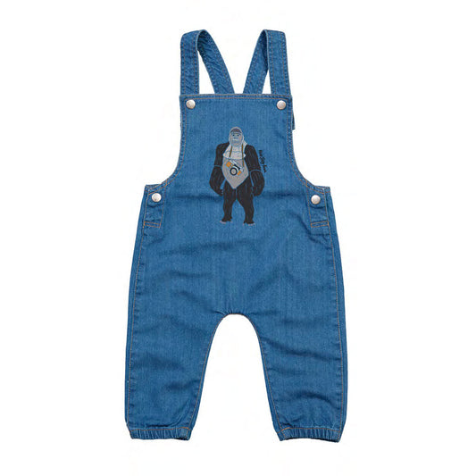 Organic Cotton Kids Denim Dungarees - Gorilla with a Camera