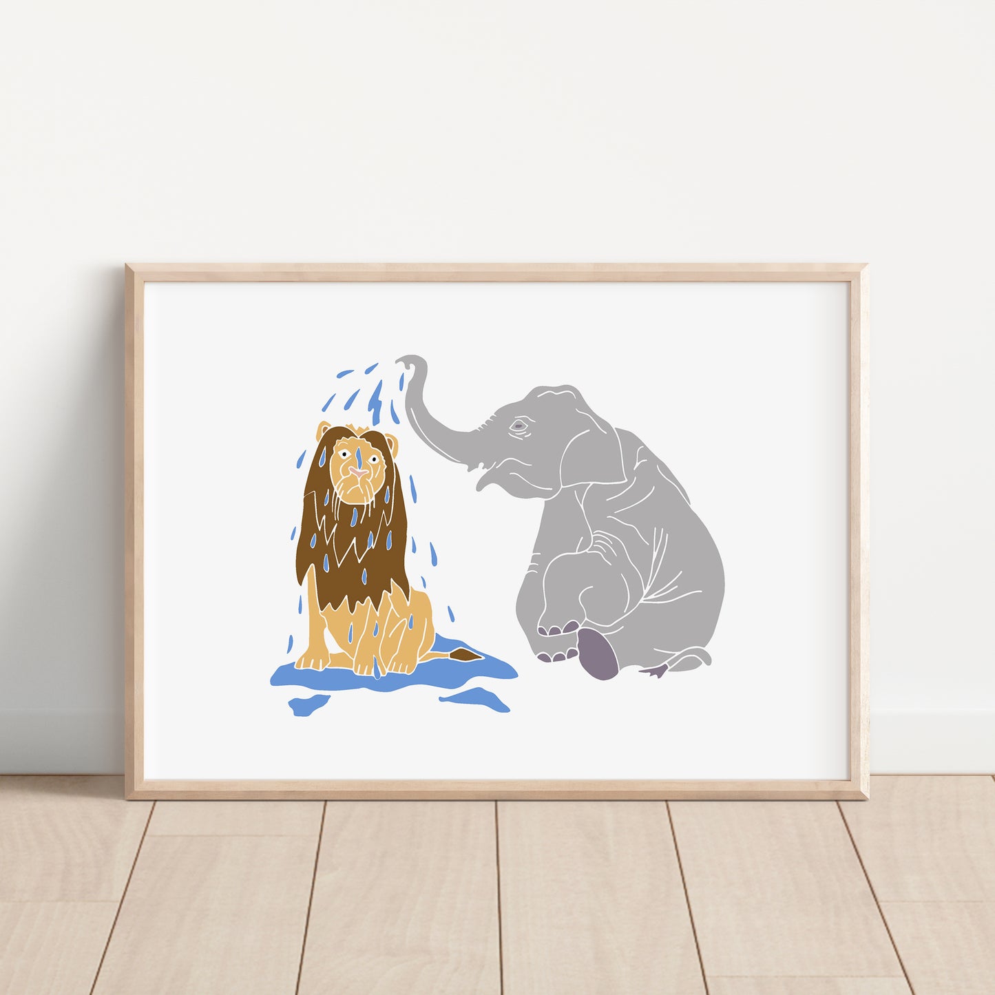 Elephant Bathing a Lion - No Ordinary Safari Print