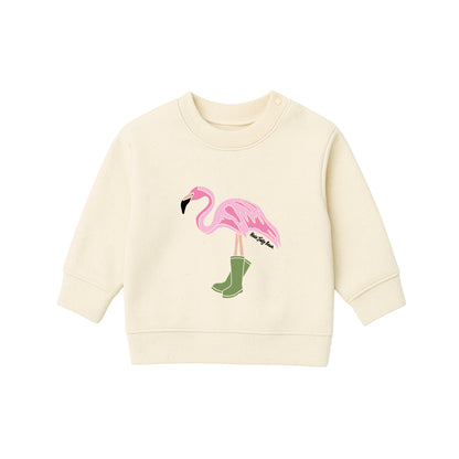 Organic Cotton Kids Sweatshirt - Flamingo in Wellies