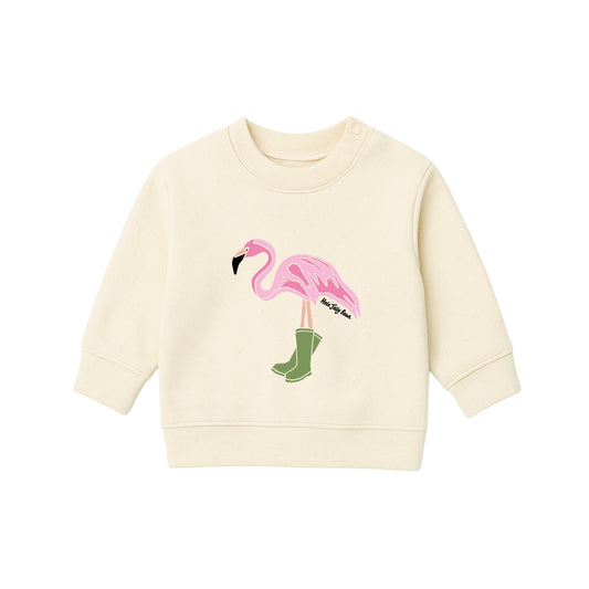 Organic Cotton Kids Sweatshirt - Flamingo in Wellies