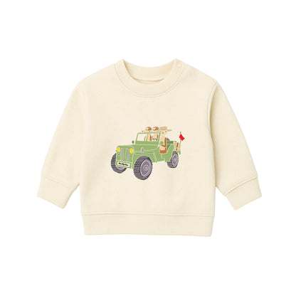 Organic Cotton Kids Sweatshirt - Meerkats in Jeep