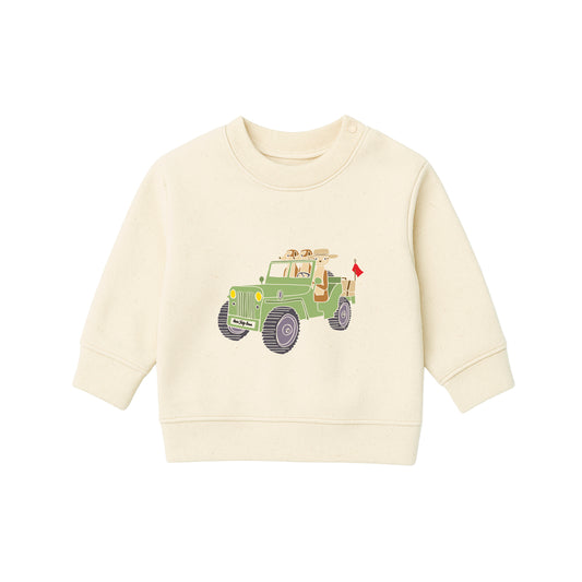 Organic Cotton Kids Sweatshirt - Meerkats in Jeep