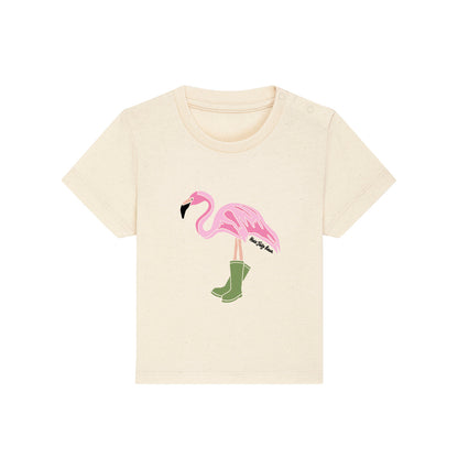 Organic Cotton Kids T-shirt - Flamingo in Wellies