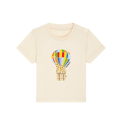 Organic Cotton Kids T-shirt - Giraffe in a Hot Air Balloon
