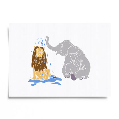 Elephant Bathing a Lion - No Ordinary Safari Print