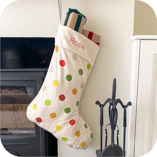 Personalised Christmas Stocking - Christmas Polka Dot