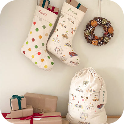 Personalised Christmas Stocking - Christmas Polka Dot